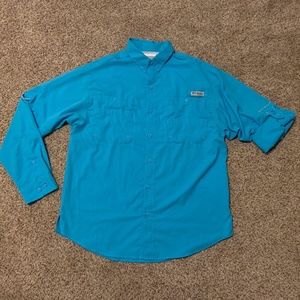 Columbia PFG Omni-Shade Vented Performance UPF-40 Blue Teal Fishing M Shirt Dry